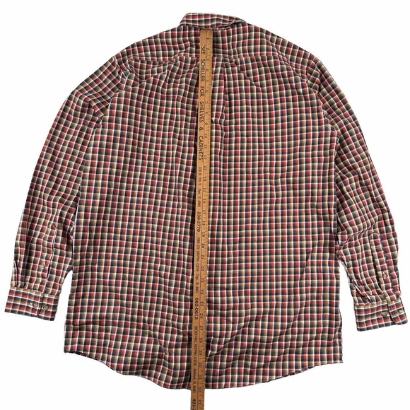 LL Bean Plaid Sport Shirt Men Large TALL LT Black Orange Cotton Traditional Fit - Picture 8 of 10